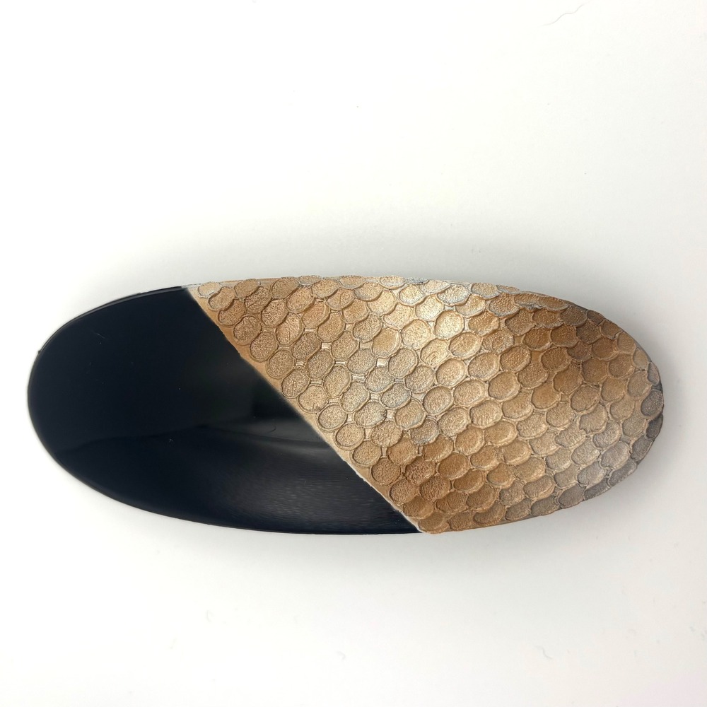 Vintage Glossy Black Textured Reptile Metallic Gold Hair Clip Barrette